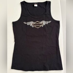 Harley-Davidson Black Tank with Rhinestone Wing Emblem